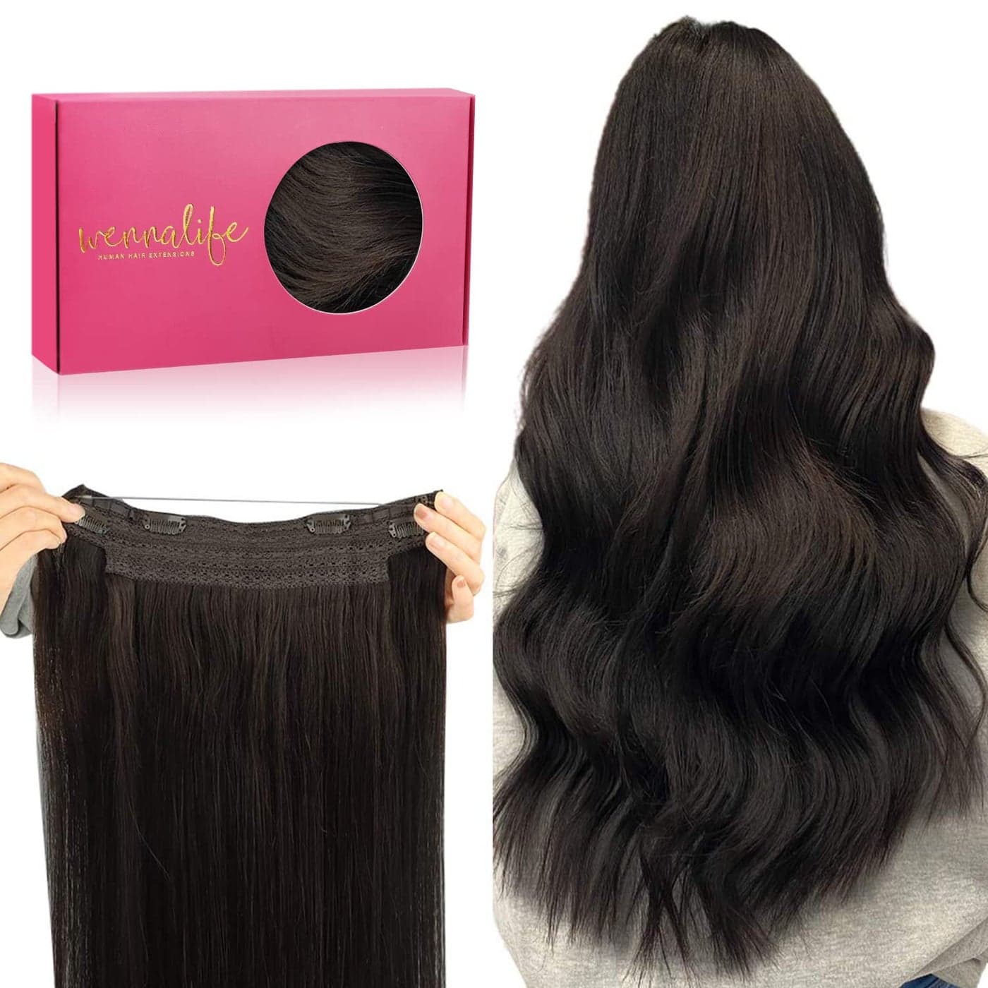 WENNALIFE Wire Hair Extensions Increase 50 Lifespan Real Human Hair 12 inch 70g Dark Brown Remy Hair Invisible Transparent Wire Fish Line Straight Reusable Natural Extensiones De Cabello Humano