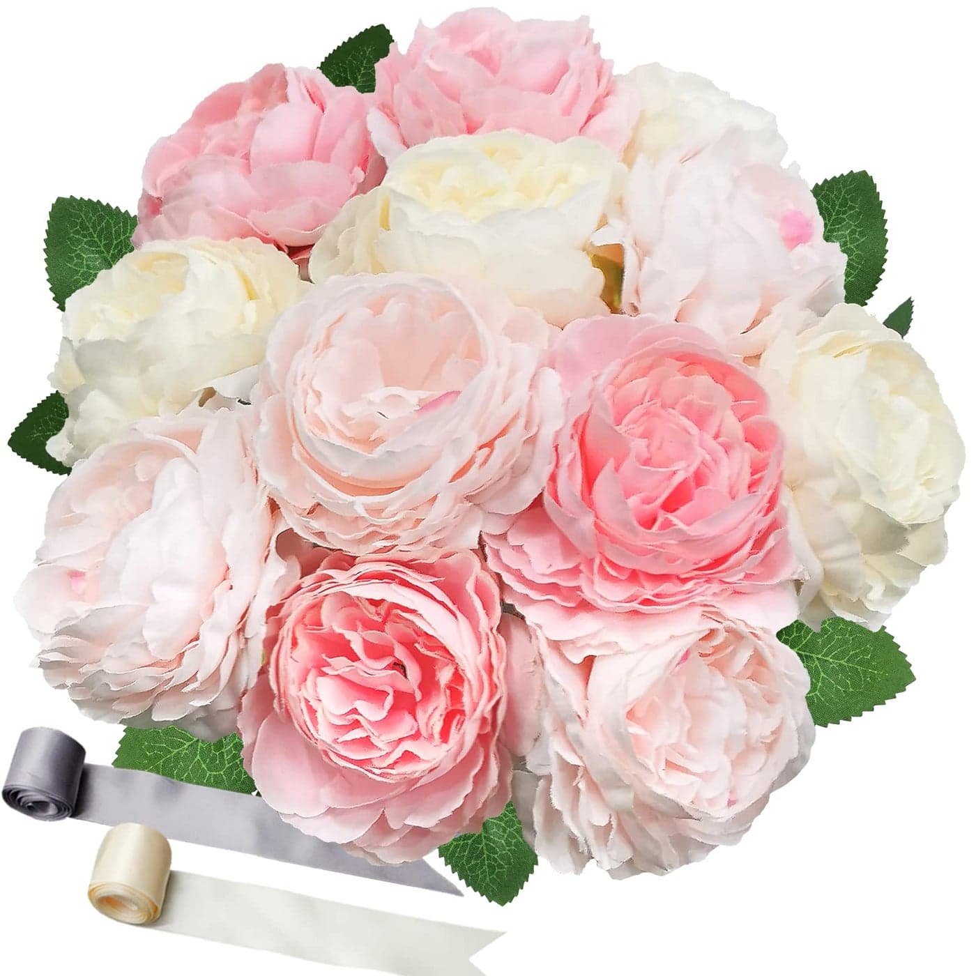 SnailGarden 12 Head Artificial Peony Flowers 3 Colors Silk Peony Pink with 2Pcs Satin Ribbon and 1Pcs Greeting Card Peonies Bouquet for Wedding Party Home Office Table Arrangements Festival Gift