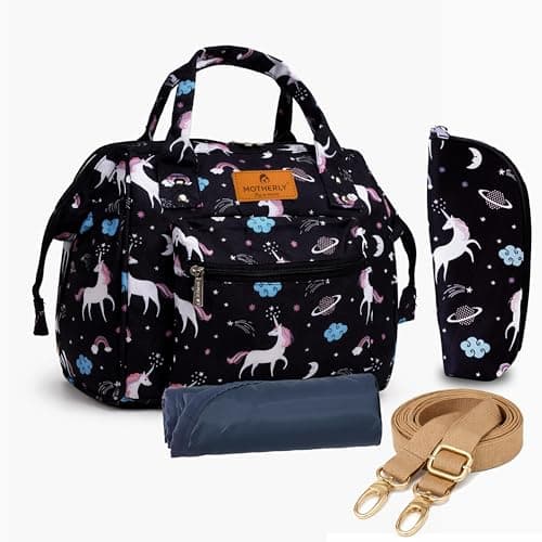 Motherly Nano Diaper Bag for Mothers for Travel – Combo Set with Accessories | Baby Bag for Mother Travel | Diaper Bag for Baby (Unicorn Black)