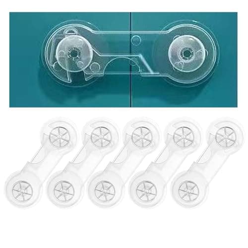 Cabinet Door Locks for Baby Proof and Child Safety, Fridge Locks for Kids,Cabinet Locks with Adhesive for Drawer Cupboards Fridge Oven Closet and Pantry, Childproof Door Latch (Transparent, 5 PCS)