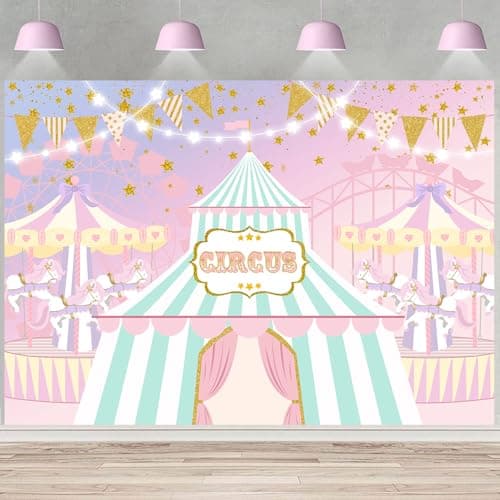 Withu Pink Circus Backdrop Big Top Tent Animals Carnival Kids Girl Birthday Party Dessert Candy Cake Table Decor Baby Shower Banner Photo Photography Background