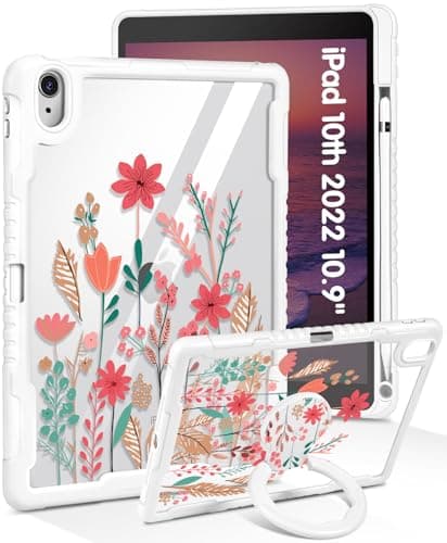 Uppuppy for iPad A16 11th Generation 11 Inch 2025 Case for iPad 10th Generation Case 2022 109 Inch Women Girls Cute with Pencil Holder Stand Clear Girly Flower Design Protective Hard Cover