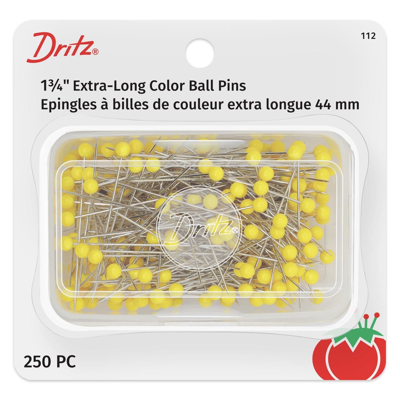 Dritz 112 Color Ball Pins Extra Long 134Inch 250Count Yellow