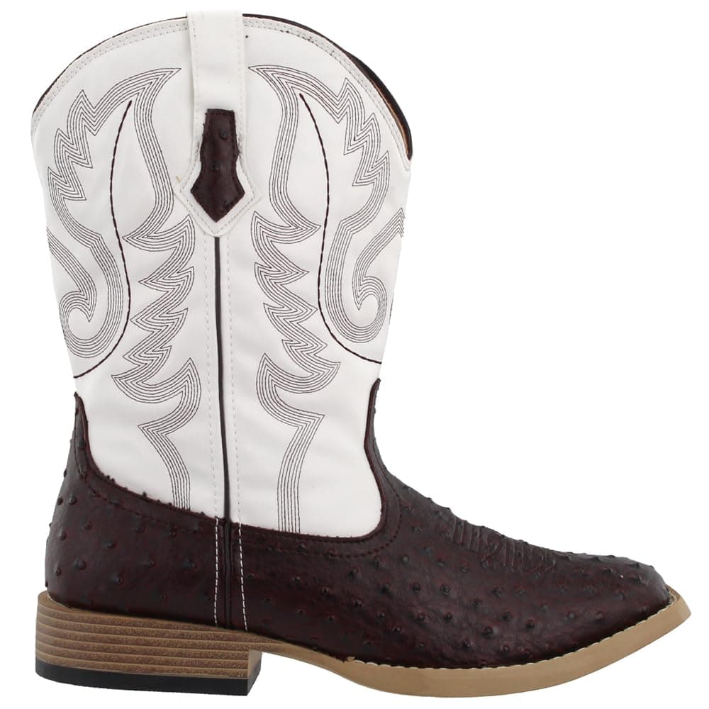ROPER Mens Bumps Ostrich Square Toe Casual Boots Mid Calf Brown White Size 8 D