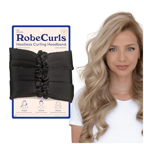 RobeCurls Heatless Hair Curler Set Satin Curling Headband for Natural NoHeat Curls Sleep in Overnight Styling Tool with 2 Scrunchies Easy Gentle on Hair Black