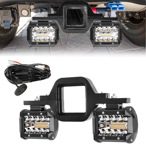 BESTZHEYU 4 Inch 60W Led Pods with 2.5 Inch Tow Hitch Mounting Brackets Backup Reverse Lights Rear Light Bar for Pickup ATV SUV Truck Trailer Boat with White and Amber Beam