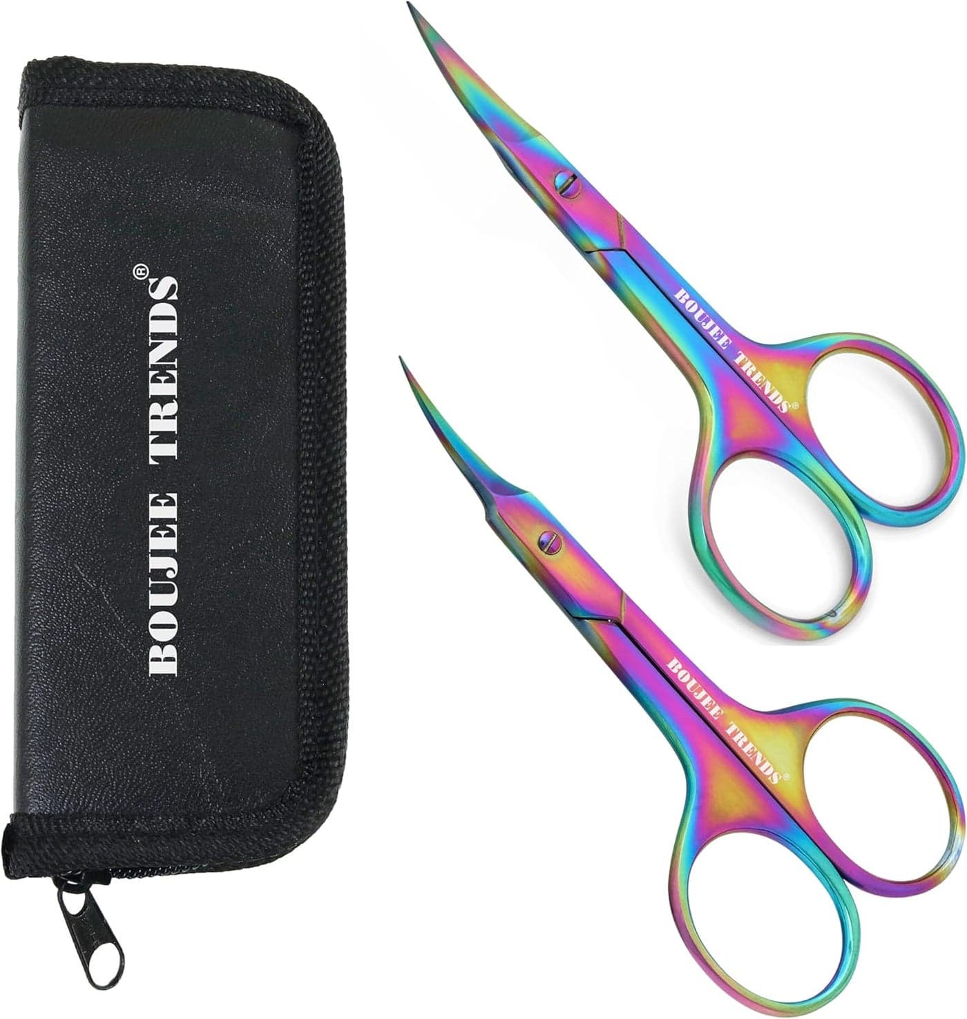 Set of Nail and Cuticle Scissors Toenail Eyebrow Mustache Facial Nose Ear Hair Grooming Multipurpose Small Beauty Scissors Curved and Sharp Blades Multi Titanium Color