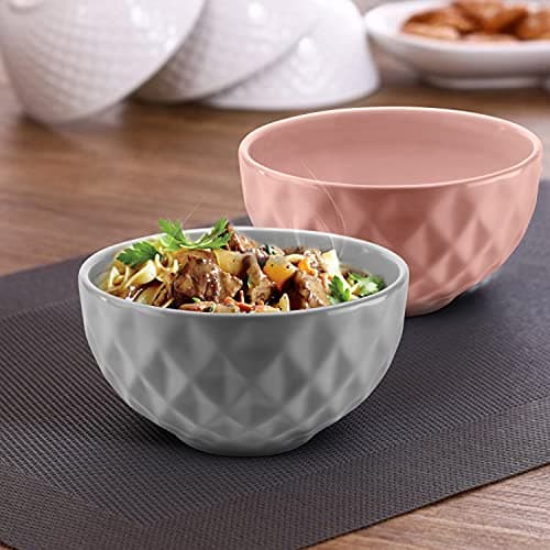 URBAN CHEF Ceramic Bowl | 500 ml | Kitchen and Home Accessories Items | Serving & Mixing Bowl | Microwave Safe Bowl Set | Ice Cream Bowl | Bowl Set for Gift | Set of 2 | Grey & Peach |