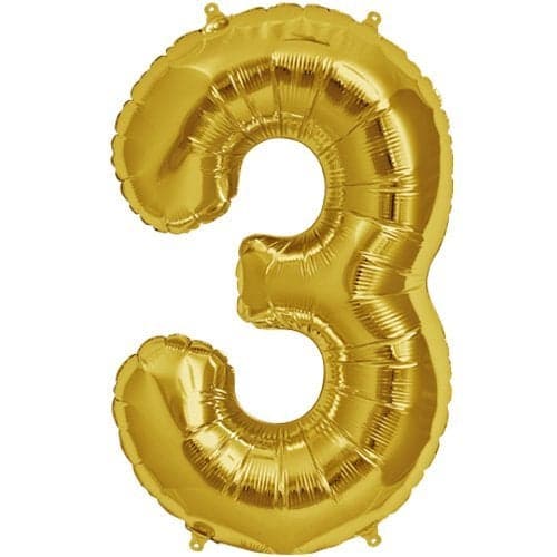 GrandShop 50513 Three Number Foil Toy Balloon 17" Inch - Golden