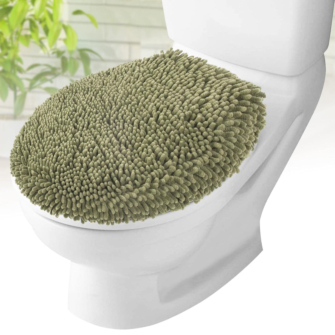 Toilet Lid Cover Sage Green Plush Microfiber Oval Toilet Seat Covers for Bathroom Machine Washable Elongated Toilet Cover Seat Stretches up to 21x19