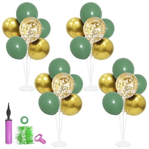 ZJDHPTY Green and Gold Balloon Stand Centerpiece Table Decorations for Birthday Woodland Baby Shower Party Decoration for Graduation 2026 New Years Eve Green gold set4