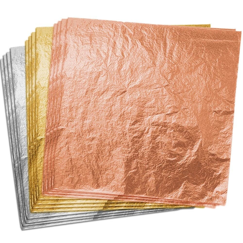 Paxcoo 300 Gold Leaf Sheets for Resin Gold Foil Flakes Metallic Leaf for Resin Jewelry Making Nail Art Slime and Gilding Crafts Gold Silver Rose Gold Color 55 by 55 Inches