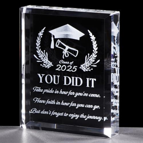 YWHL Graduation Gifts for Him Her, Class of 2025 Graduate Inspirational Gifts, Laser Engraved Crystal Graduation Keepsake for College High School PHD Masters Degree