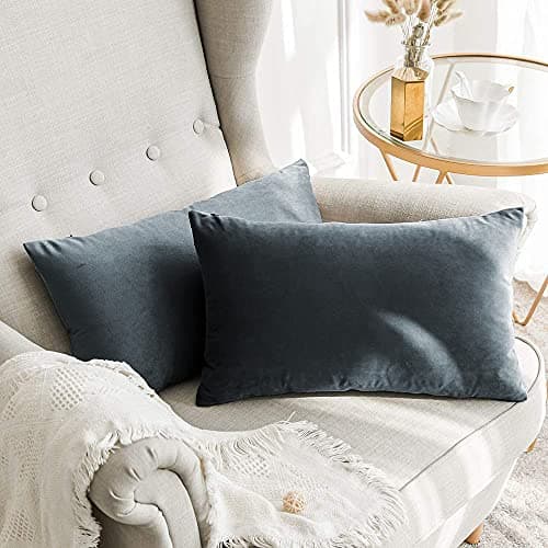 Khooti Velvet Cushion Cover, 14 x 20 Inches / 35 x 50 cm (Dark Grey)(Pack of 2)-220 TC