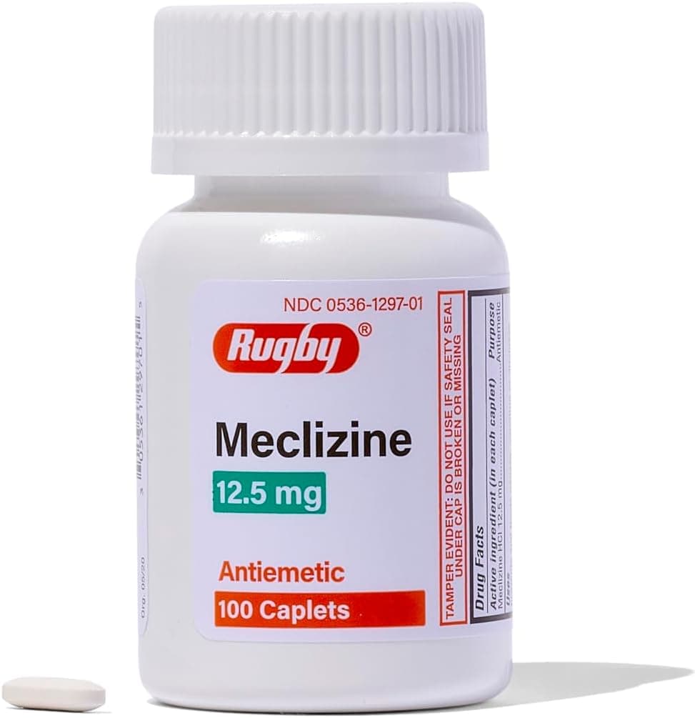 Rugby Meclizine 12.5mg Caplets - Antiemetic Motion Sickness Symptom Relief - 100 Caplets