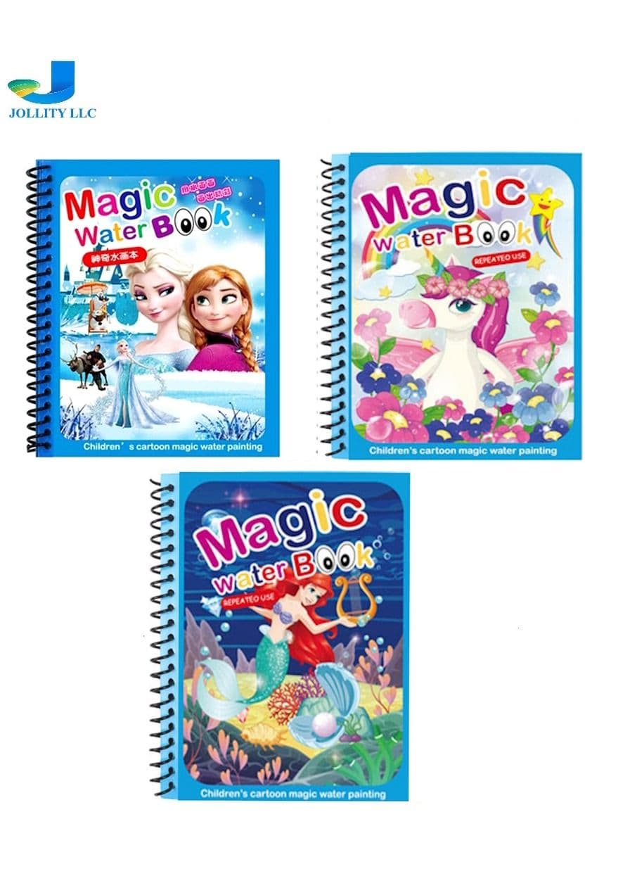 Magic Water Book Drawing Toys for Kids 2 years plus Old Montessori Toys Drawing Books with Painting Water Brush Pens Baby Toys Unicorn Mermaid and Frozen 3 pcs