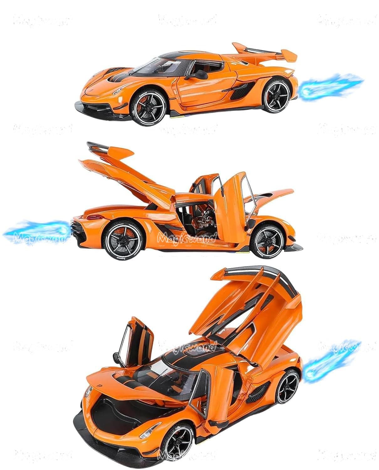 Magicwand【Random Color Die-Cast 1:24 Scale Koenigsegg Jesko【Box Packed】 with 4 Openable Doors Working Steering,Lights & Music,with Smoke Function【Pack of 1】