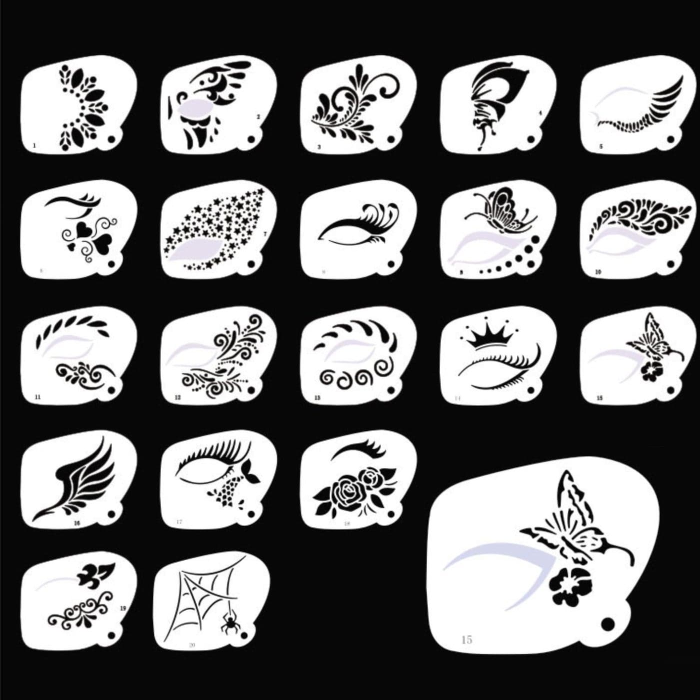 KARLOR 20 PCS Stencils Face Painting Reusable Stencils Face Makeup Face Paint Stencils Face Painting Stencils Face Painting Template for Face Fainting Acrylic Painting 10 85cm