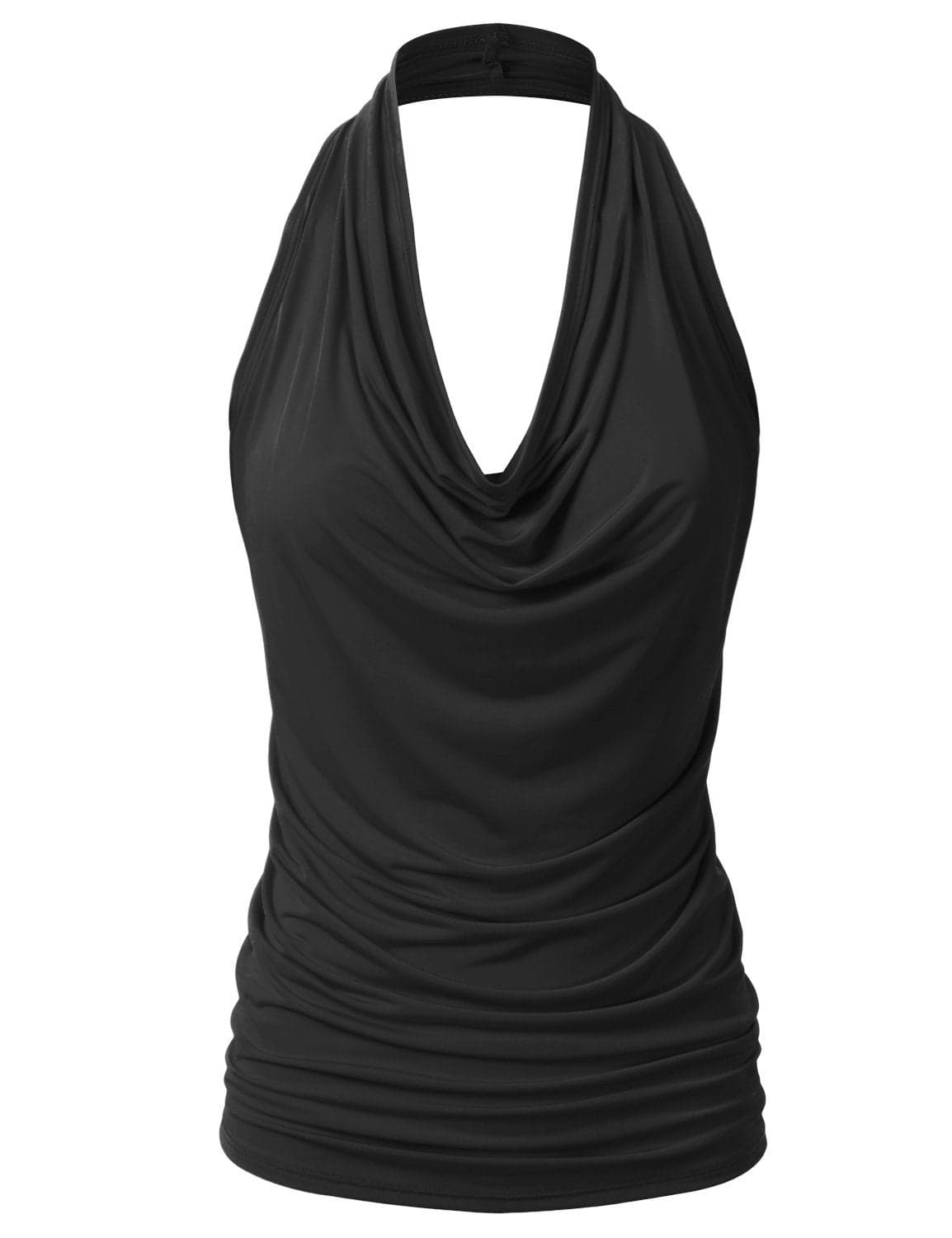 EIMIN Women's Casual Halter Neck Draped Front Sexy Open Back Tank Top Black M