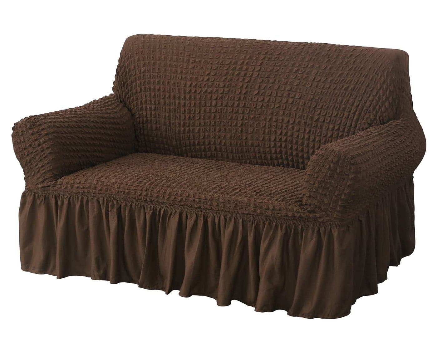 House of Quirk Turkish Bubble Frill 280 GSM Sofa Slipcovers, Durable Washable Universal Double Seater High Elastic Furniture Protector (Coffee, 145-185cm)