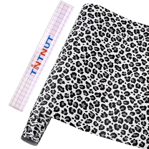 Tintnut Leopard Permanent Vinyl Roll 12 x 5ftCheetah Black and White Animal Patterned Permanent Adhesive Vinyl for Cutting MachineHome Decor Self Sticker
