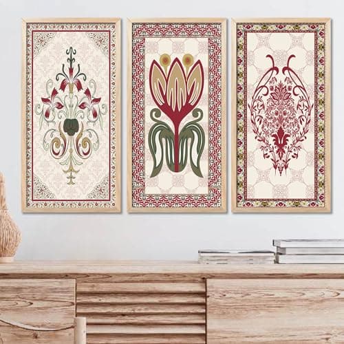 walllane Traditional Indian Art Pichwai Wall Décor Paintings | Painting for wall Decoration | Madhubani Art Painting with Frame for Living Room set of 3 (10x19 inch, H)