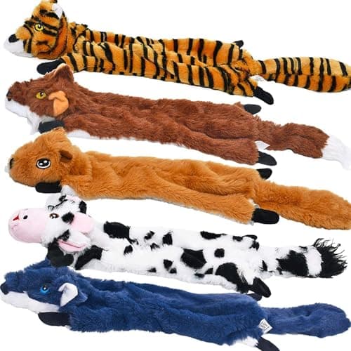 SHARLOVY Dog Squeaky Toys 5 Pack Pet Crinkle Toy No Stuffing Animals Plush Dog Chew for Large and Medium Small Puppy Teething for Boredom