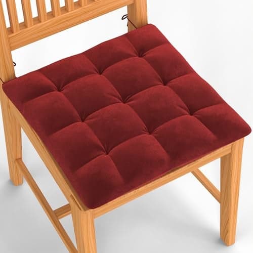 MY ARMOR Square Chair Pads Cushion for Comfortable Sitting - 40x40 Cm Seat Cushions with Ties for Sitting, Pooja, Dining & Office Tables - Maroon, Pack of 1