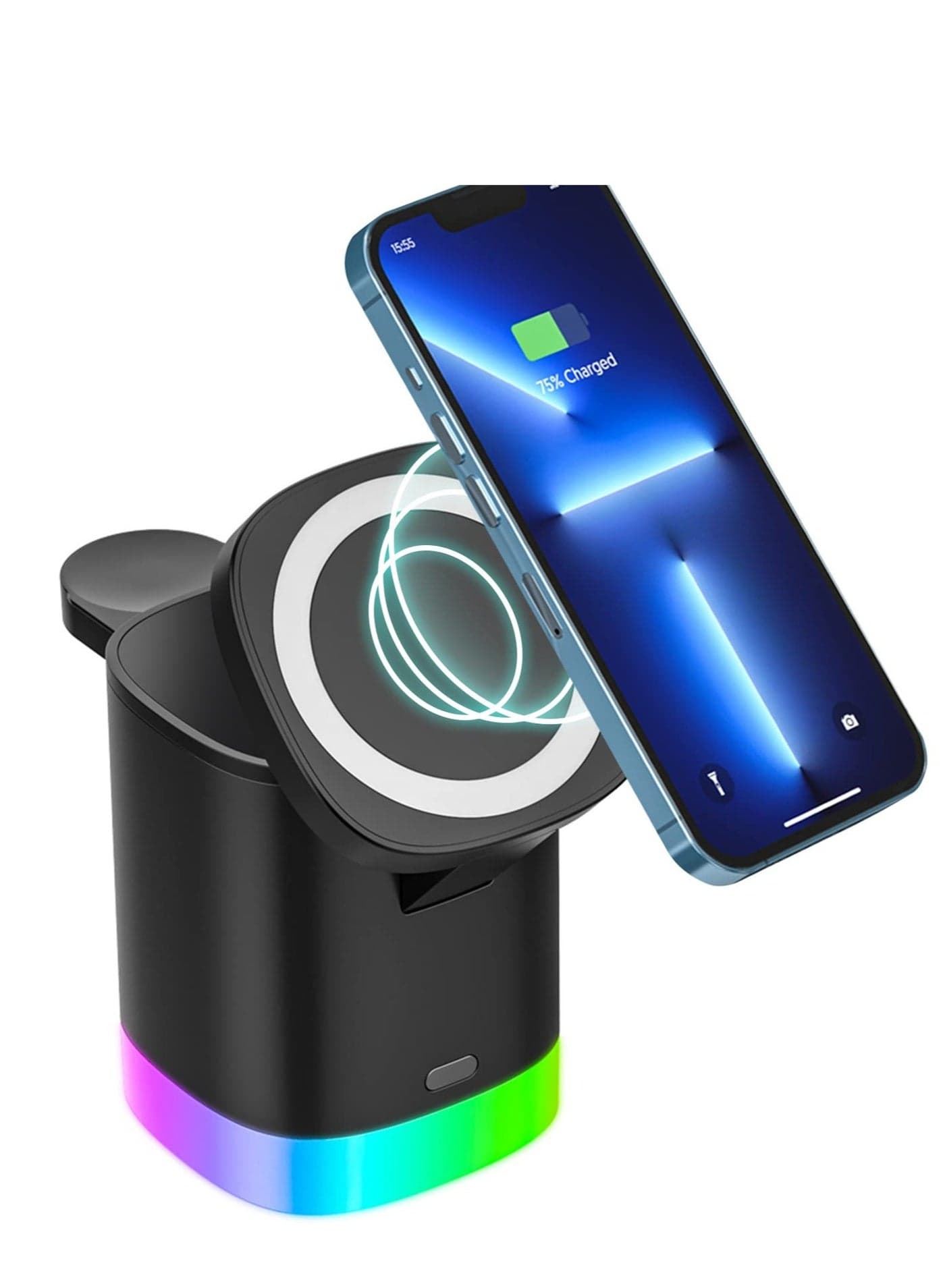 Magnetic Wireless Charger 4 in 1-15W Wireless Charging Station for Multiple Devices,Mag-Safe Charger Stand for iPhone 12 13 Pro/Max/Mini, AirPods, Apple Watch, Wireless Charging with RGB Night Light