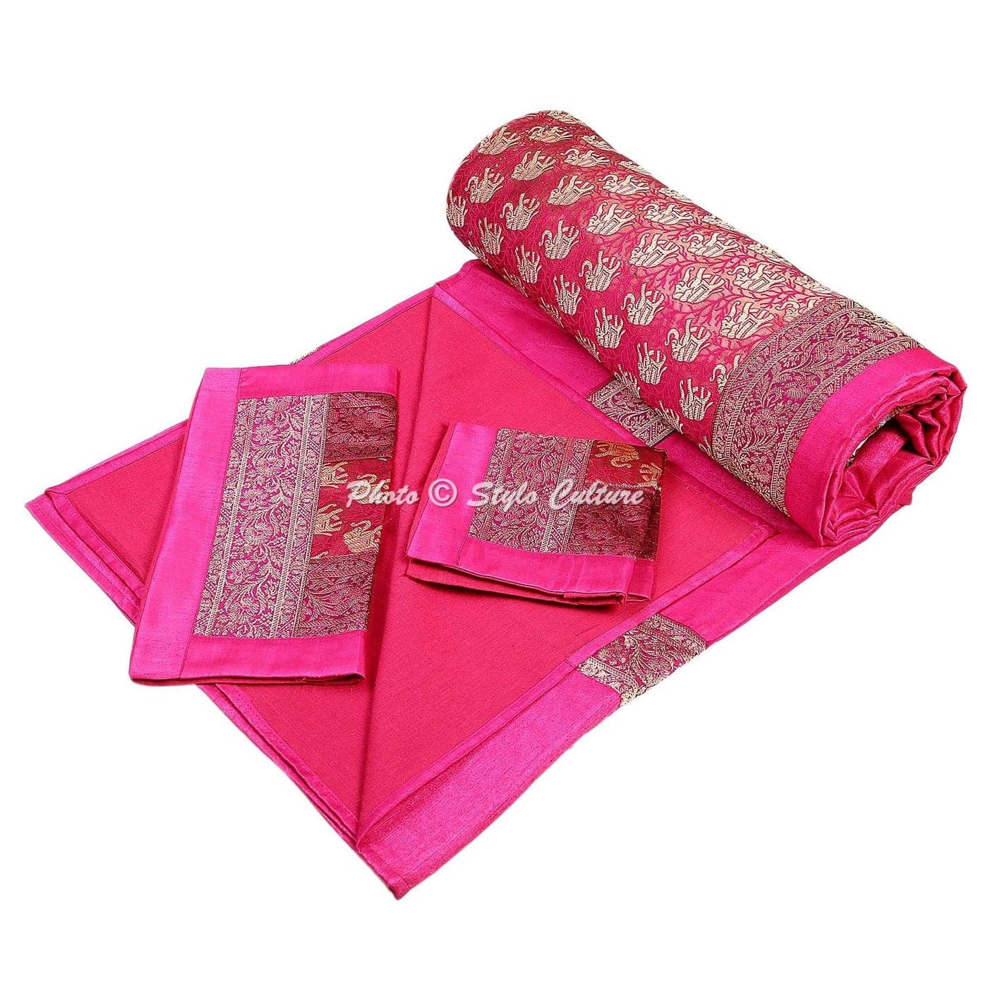 Stylo Culture Bedspread Double Bed Brocade Self Design Polydupion Bed Cover Elephant Bedding Pink