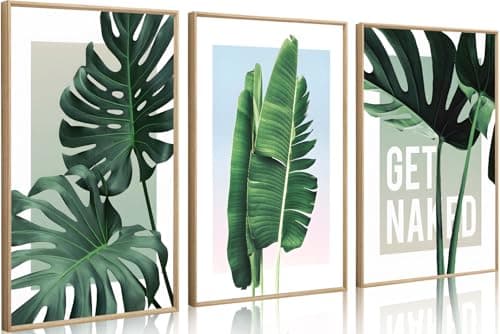 3 Pcs Green Plant Wall Art Tropical Botanical Bathroom Canvas Wall Decor Boho Sage Green Leaf Paintings Prints Posters Living Room Bedroom Bathroom Home Decoration(12 * 16In x3 Unframed)