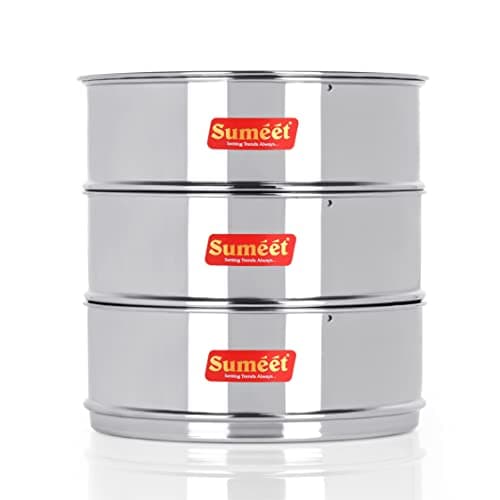Sumeet Stainless Steel Stackable Container with Lid | Deep & Flat | Suitable for 8 LTR Inner Lid Cooker | Ideal for Food Storage & Organization