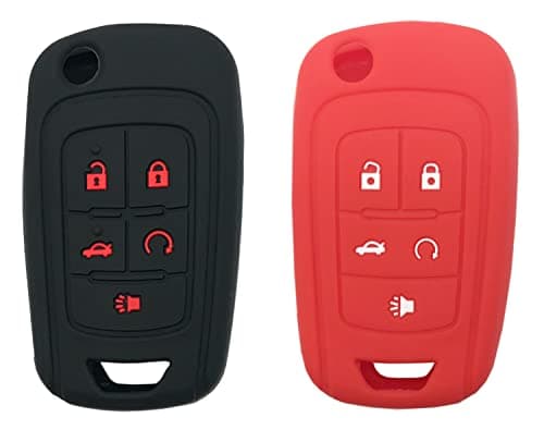 5 Buttons Silicone Protector Key Fob Cover Case fit for Chevy Malibu Equinox Camaro Cruze Sonic Impala Folding Flip Keyless Entry Fob BlackRed
