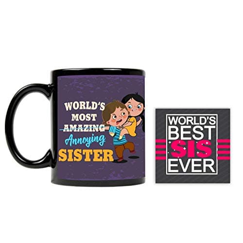 TheYaYaCafe ™ Birthday Rakhi Gifts for Sister Worlds Most Annoying Sister Coffee Mug, Coaster Set of 2 Birthday Rakhi