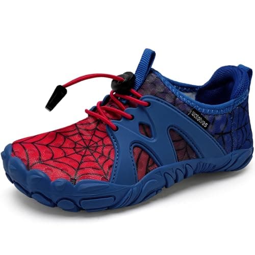 WateLves Toddler/Little/Big/Kid Water Shoes Wide Barefoot Aqua Athletic Sneakers Girls Boys Hiking Beach Swim Fast Dry Shoes Built-in Heel Grips (Red Blue, 33)