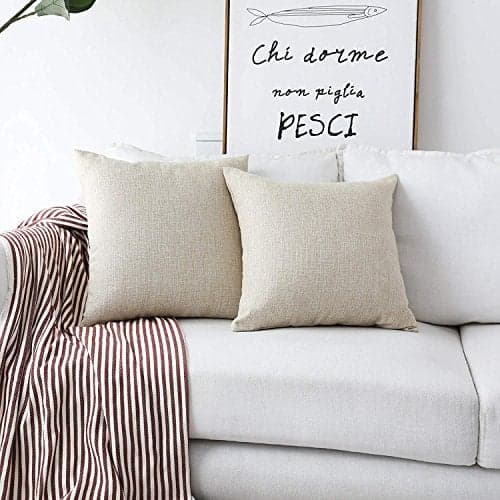Khooti Fabric Jute Cushion Cover | -| Set of 2 | Throw Pillow Cover for Couches, Chairs, Sofas, Beds, Coffee Tables, Living Rooms, Bedrooms, Modern Boho Design 20x20, Light Linen