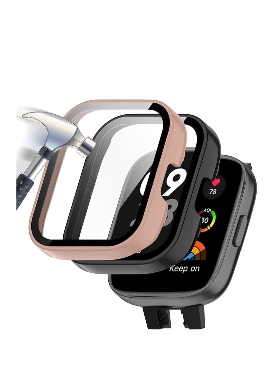 2 Pcs Case With Tempered Glass Screen Protector Compatible for Xiaomi Redmi Watch 3 9H Hardness All-round Protective Cover Ultra-thin Protective PC Case Cover Pink and Black