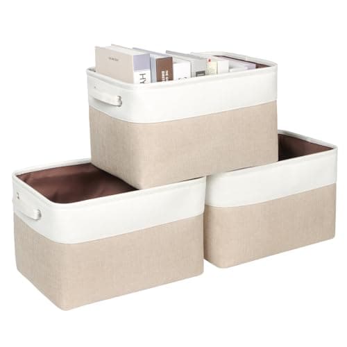 Kntiwiwo Foldable Storage Bin Collapsible Fabric Storage Basket Cube with Durable Handles Closet Organizer Bins for Organizing Shelves Drawers Set of 3 15 x 10 x 95 Beige