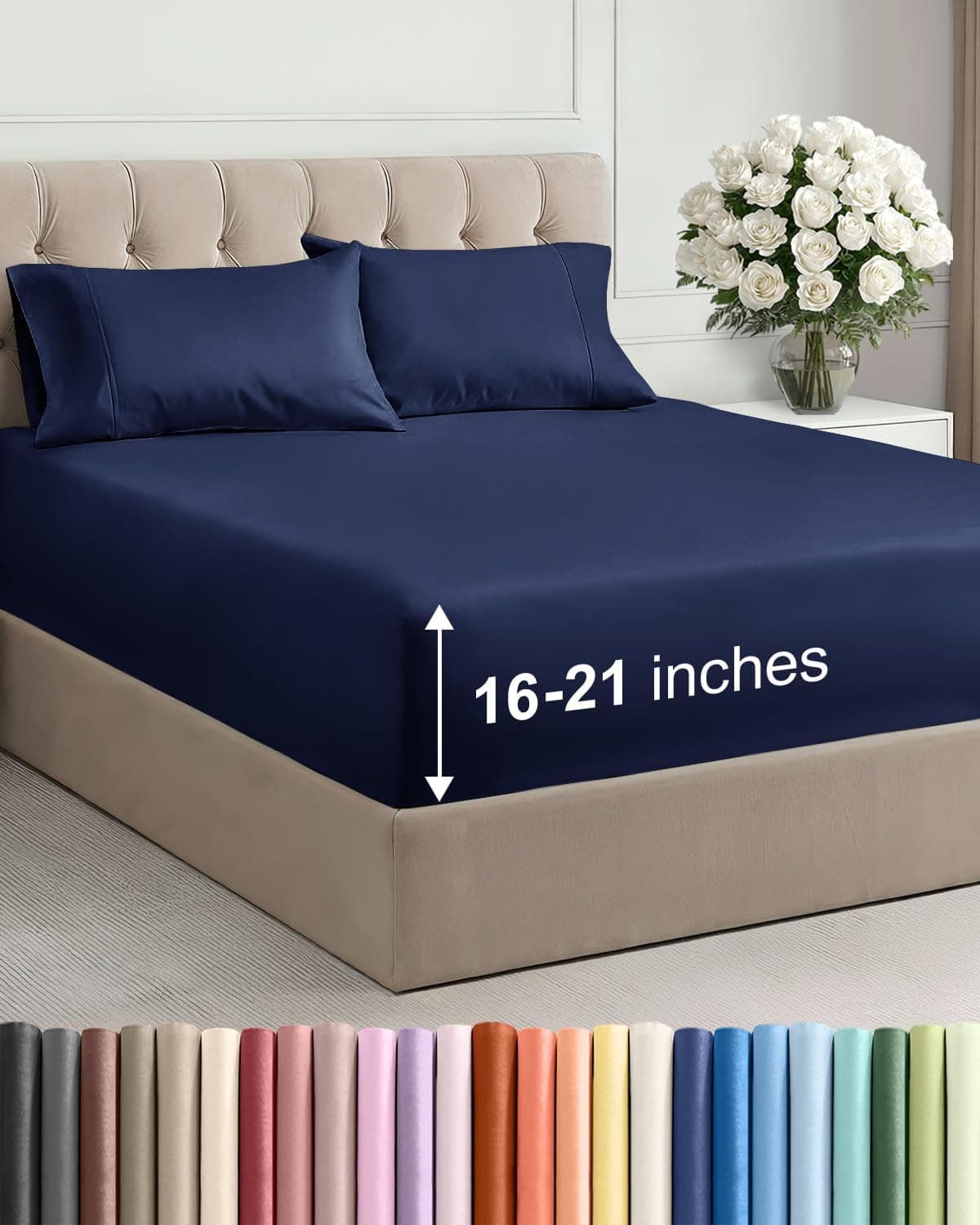 Extra Deep Pocket Queen Size Sheet Set - 4 Piece Breathable & Cooling Bed Sheets - Hotel Luxury Bedding with 16 to 21 inch Extra Deep Pockets - Soft, Fade and Wrinkle Resistant - Oeko-Tex - Navy Blue