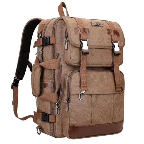 WITZMAN Canvas Travel Backpack for Men Large Laptop Backpack Fit 16 inch Carry-on Airline Approved Convertible Shoulder Rucksack(A6617-3 Brown)