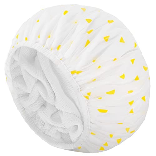 Auban Shower Cap Shower Cap for Women Terry Cloth Lined EVA Exterior Reusable Double Layer Waterproof Large Bath Hair Cap for All Hair Lengths Yellow