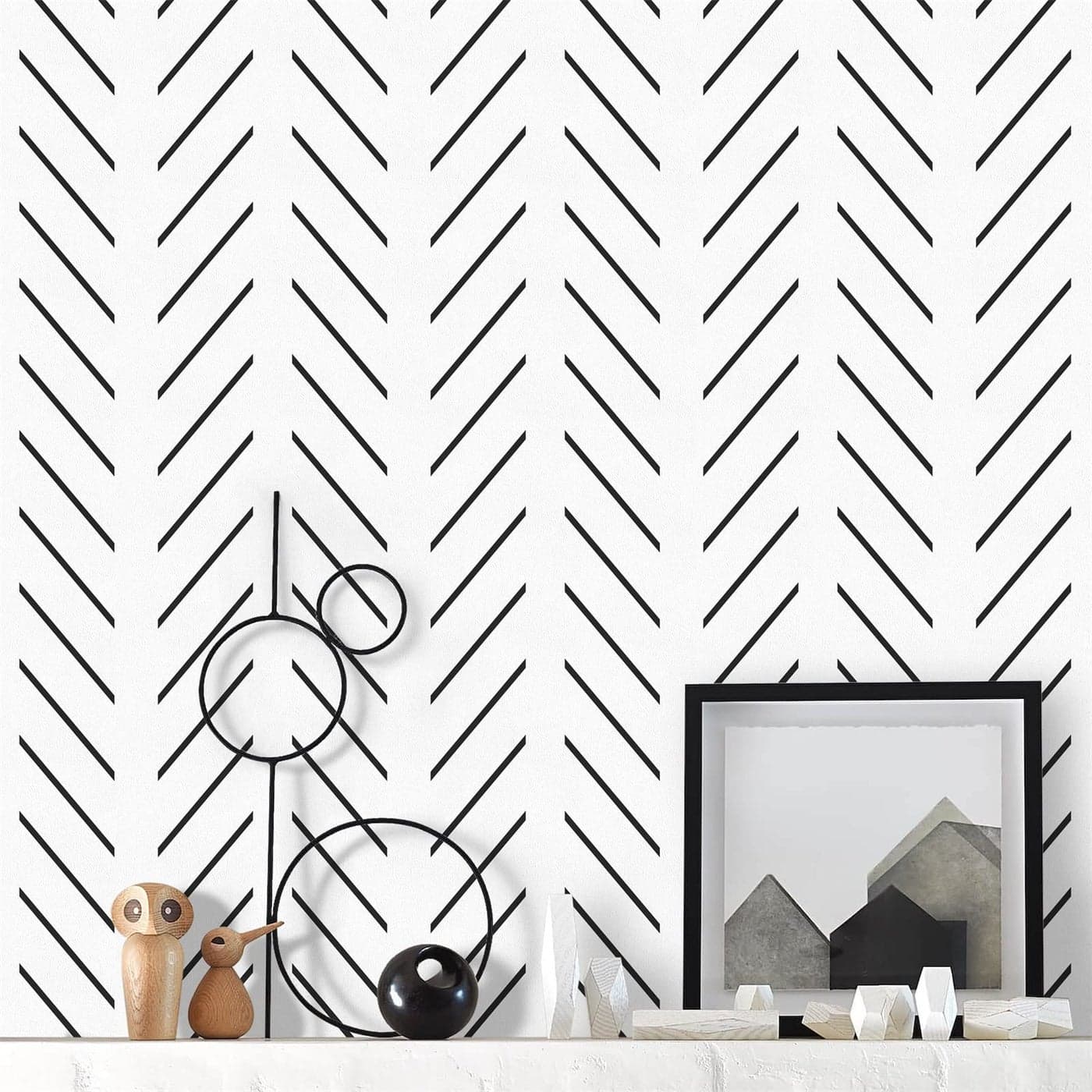 Orainege Black and White Peel and Stick Wallpaper Herringbone Contact Paper for Bathroom 177 in x 787 in Black Chevron Removable Wall Paper Peel and Stick Modern Geometric Self Adhesive Wallpaper