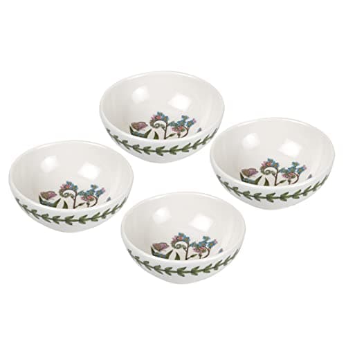 Portmeirion Botanic Garden 3.75" Small Low Bowl (Set of 4), Forget-Me-Not Motif - Fine Porcelain, Chip-Resistant - Dishwasher, Microwave, Freezer, Oven Safe - Made in England