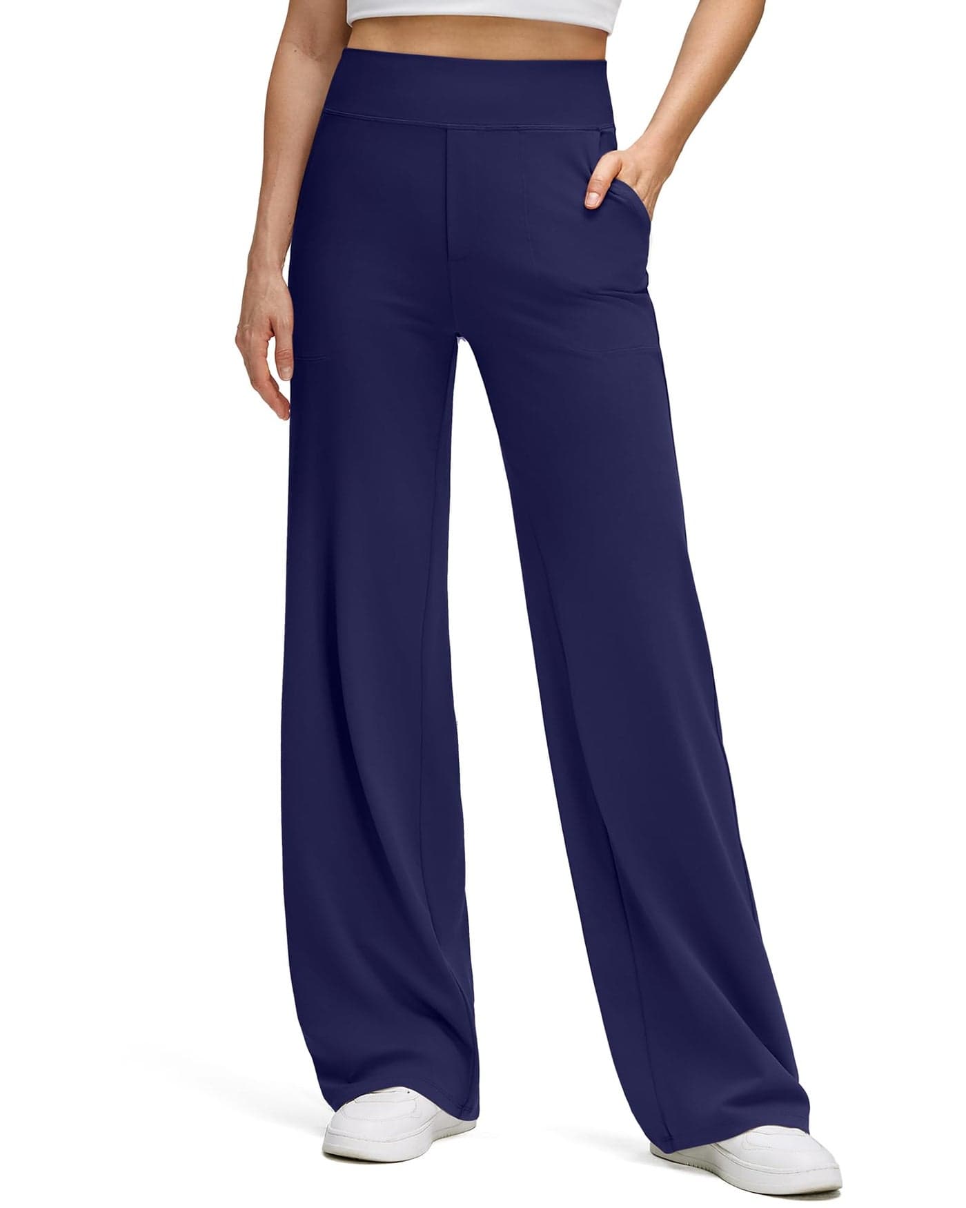 G4Free Yoga Pants with Pockets for Women High Waisted Soft Wide Leg Trousers Loose Breathable Casual Dress Pants (Royal Blue,L,31")