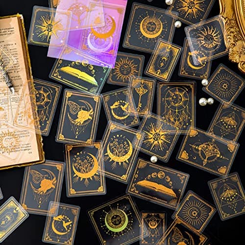 YASMEN 45 Pieces Stickers for Kids Transparent Golden Astrology Sticker Pack Resin Stickers DIY Craft Kits for Scrapbooking Bullet Journal Laptop Planner Design Water Bottles Phone Case