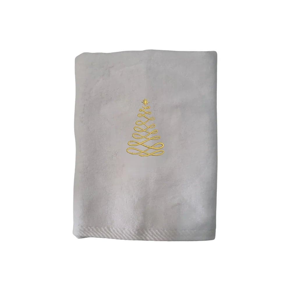 Iris Christmas Embroidered 50 x 80 Cm White Hand Towel - "Elegant Loop Christmas Tree" Design 100% Cotton - Premium Holiday Collection