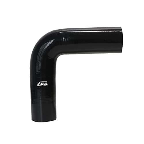 ETL INDUSTRIES 2.5" ID, 8" Leg Length 90 Degree Elbow Silicone Coupler Hose, 4-Ply Reinforced Universal Silicone Pipe Hose Turbo Intake Tube Intercooler Piping Black