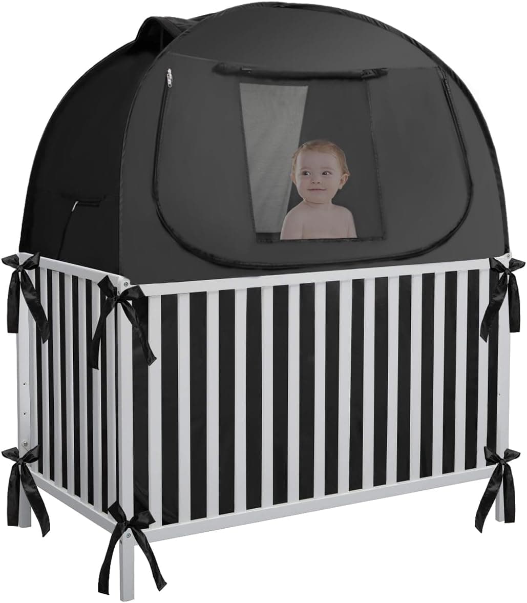 L RUNNZER Crib Blackout Cover Breathable Blackout Crib Cover to Block 90 of Light Portable Crib Tent Blackout for Baby Better Napping or Sleeping