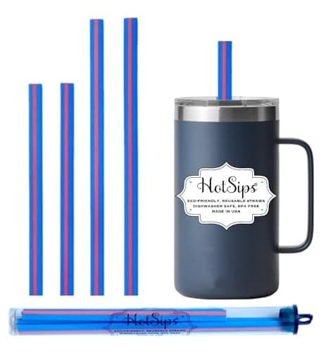 HotSips Reusable Drinking Straws with travel case, Made in USA, Cups 8-20 oz - For both Hot and Cold Beverages, Water/Coffee/Tea 2 Small 6.5", 2 Medium 8"
