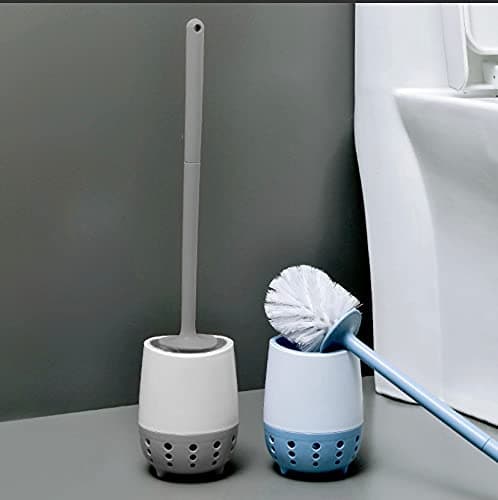 Homecloud Toilet Brush|Wall Mounted Toilet Cleaning Brushes|Brushes For Bathroom Cleaning Japanese Designed Modern Design With Soft Bristle Can Also Be Wall Hanged.With Holder (Blue/Grey) - Silicone